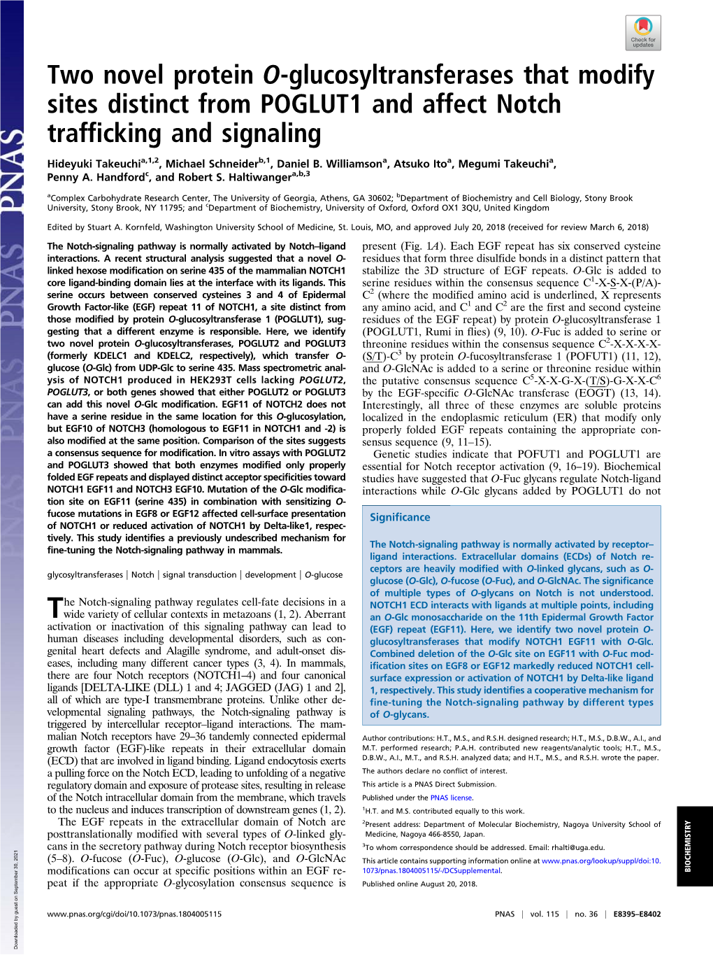 Two Novel Protein O-Glucosyltransferases That Modify Sites Distinct from POGLUT1 and Affect Notch Trafficking and Signaling