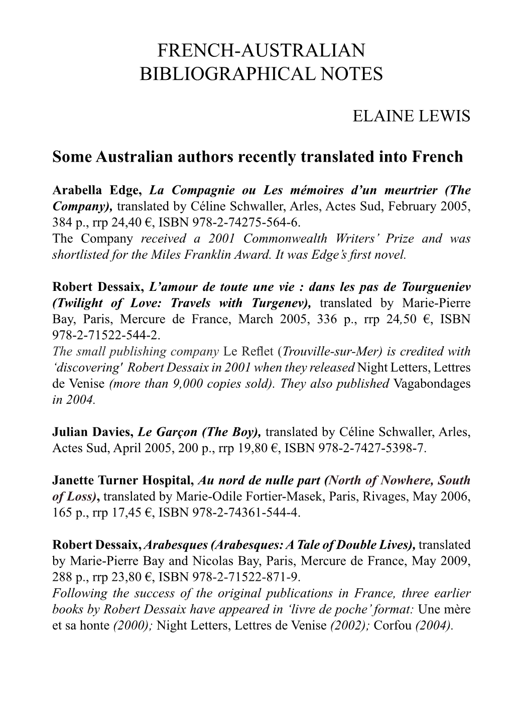 French-Australian Bibliographical Notes