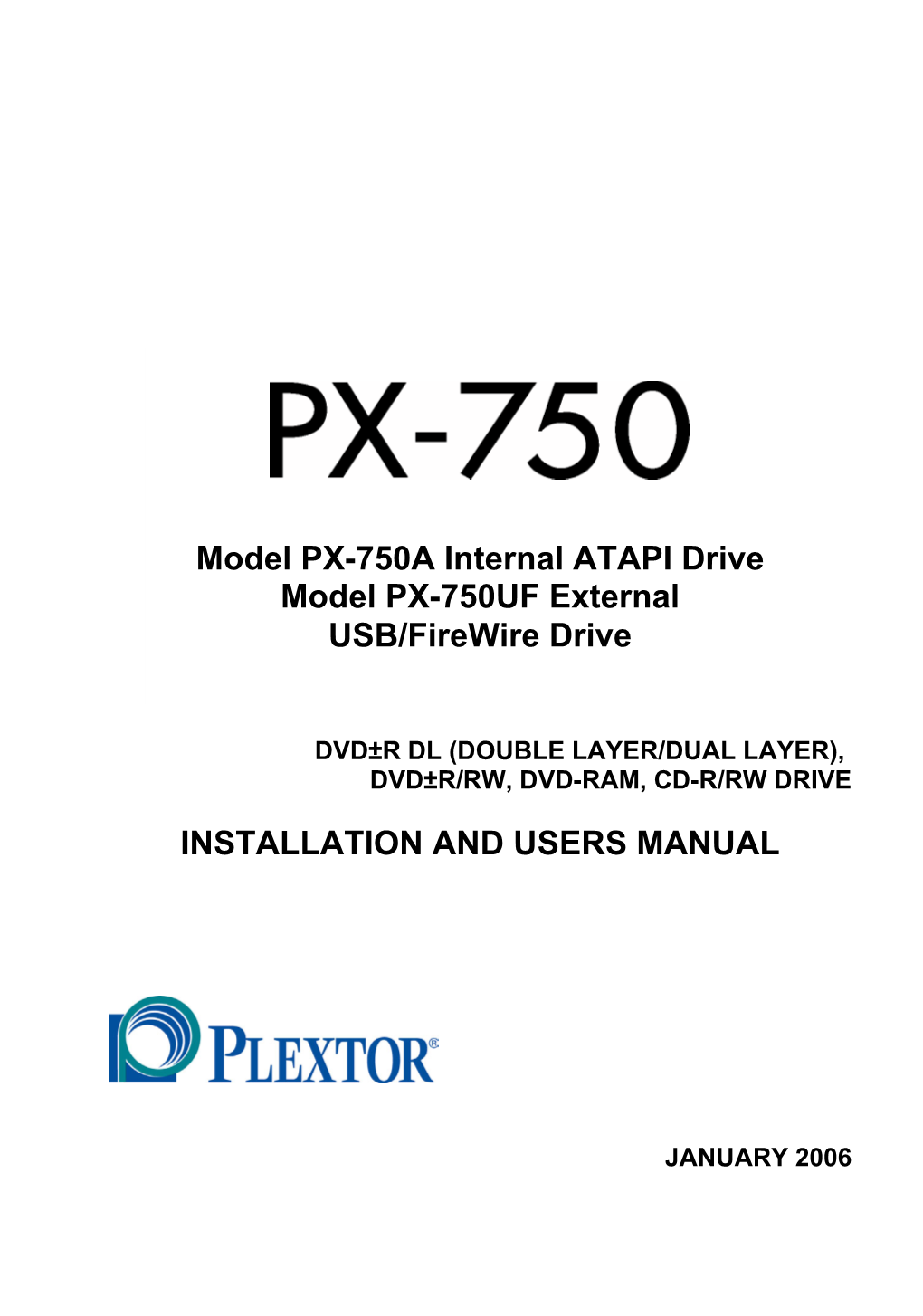 Plextorpx-750A-UF Manual, 4Th Draft