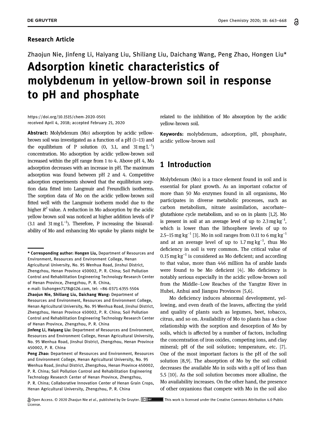 Adsorption Kinetic Characteristics of Molybdenum in Yellow-Brown Soil in Response to Ph and Phosphate