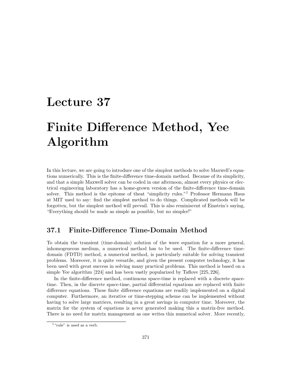Lecture 37 Finite Difference Method, Yee Algorithm