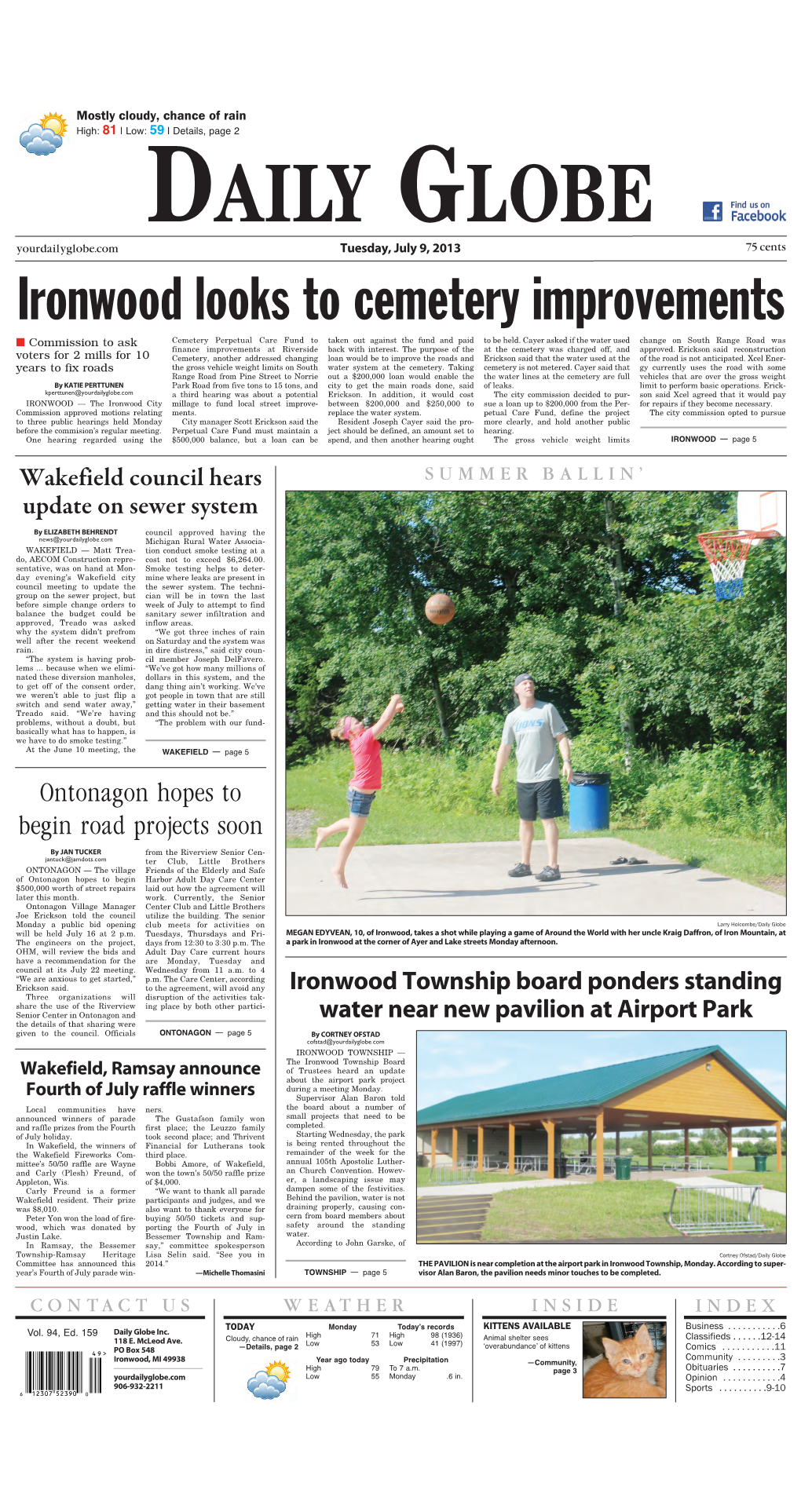 Ironwood Township Board Ponders Standing Water Near New Pavilion At