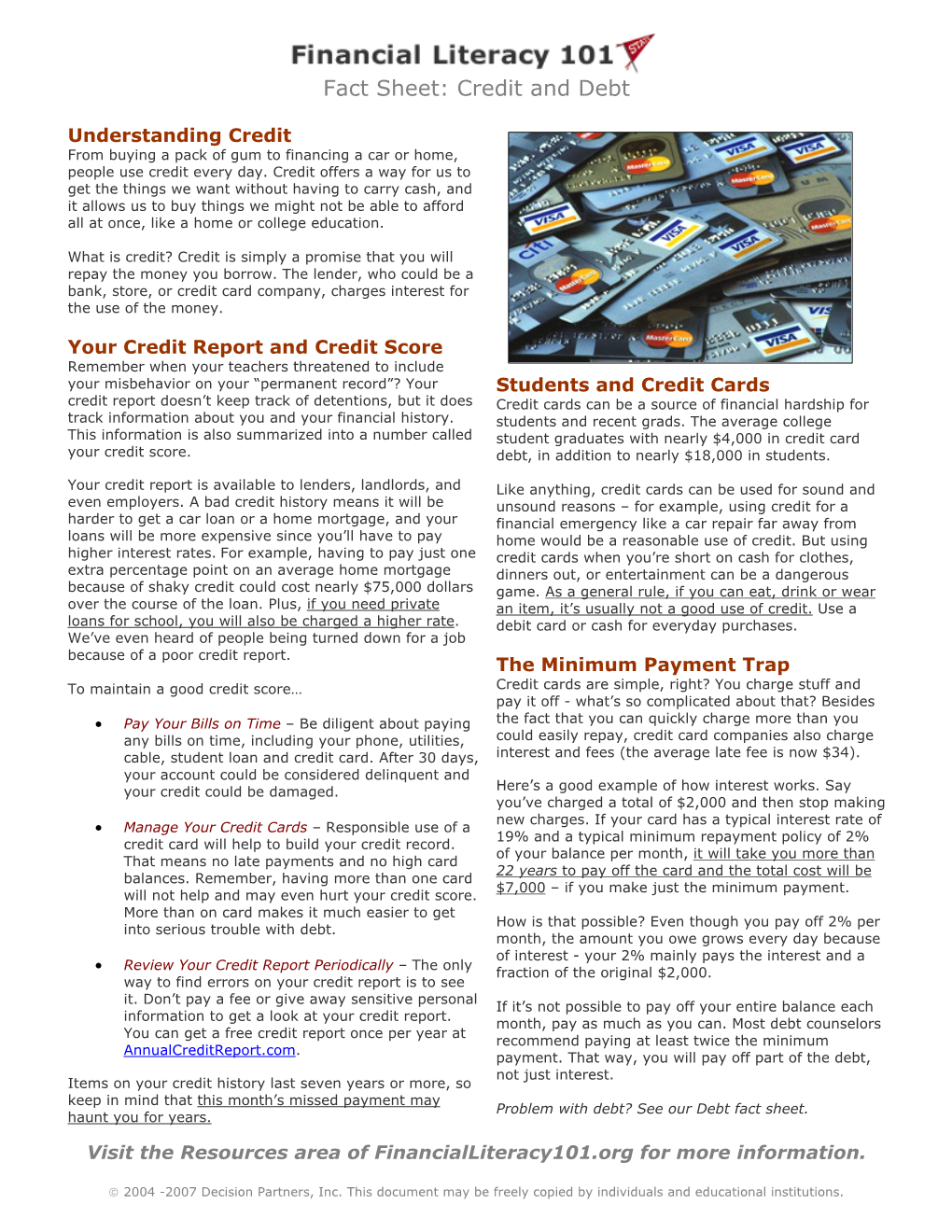 Fact Sheet: Credit and Debt