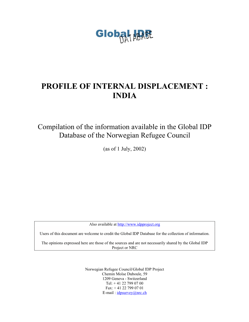 Profile of Internal Displacement : India