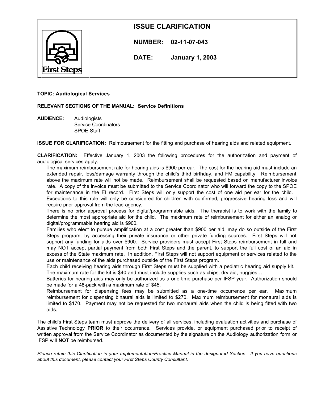 Audiology Issue Clarification