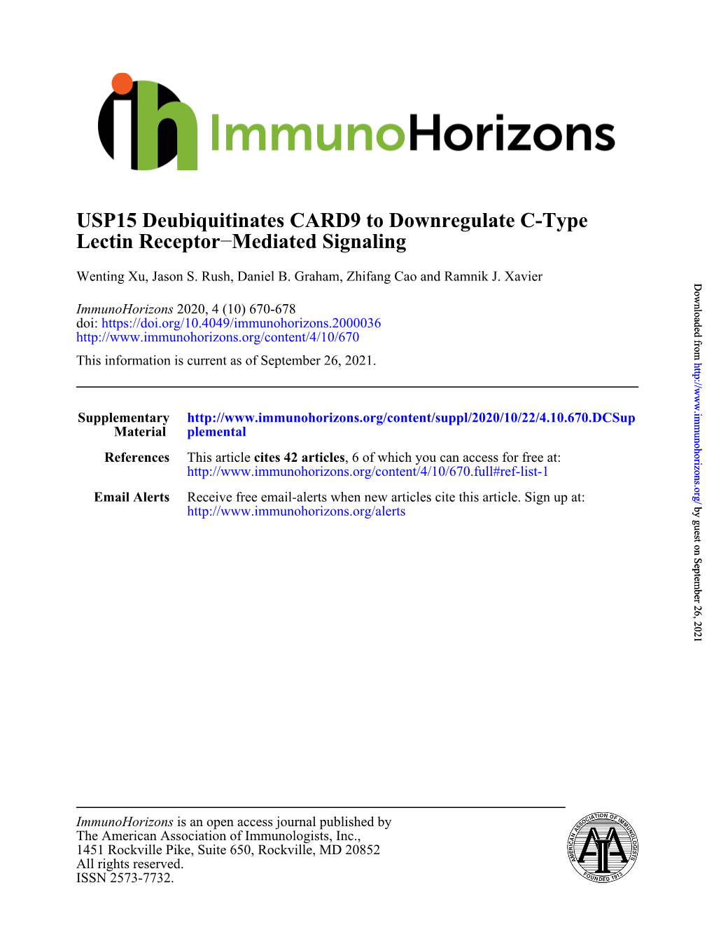 Mediated Signaling − Lectin Receptor USP15 Deubiquitinates CARD9 to Downregulate C-Type