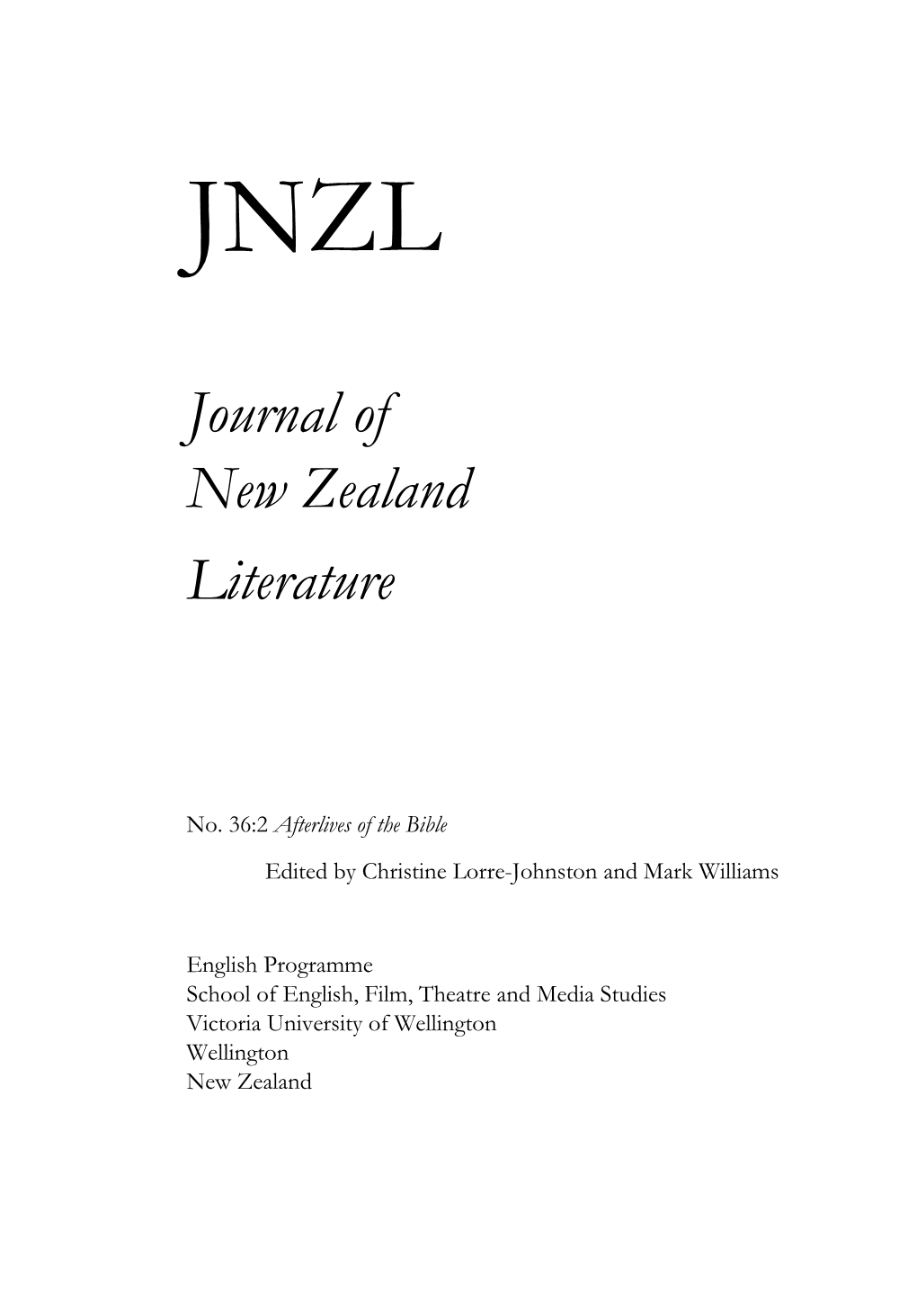 Journal of New Zealand Literature