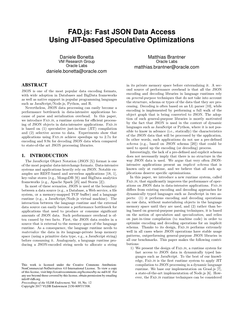 FAD.Js: Fast JSON Data Access Using JIT-Based Speculative Optimizations