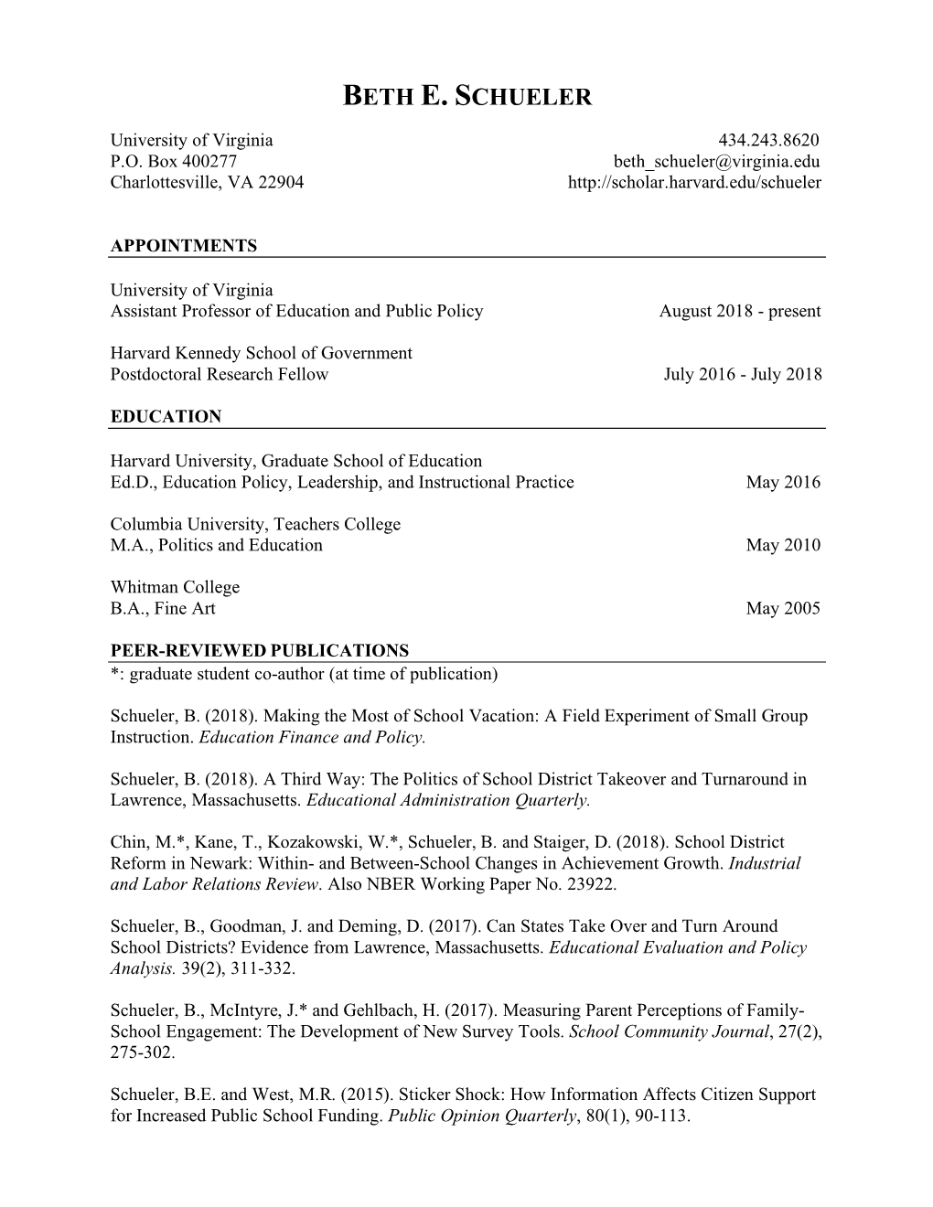 Beth Schueler CV 01.21.20