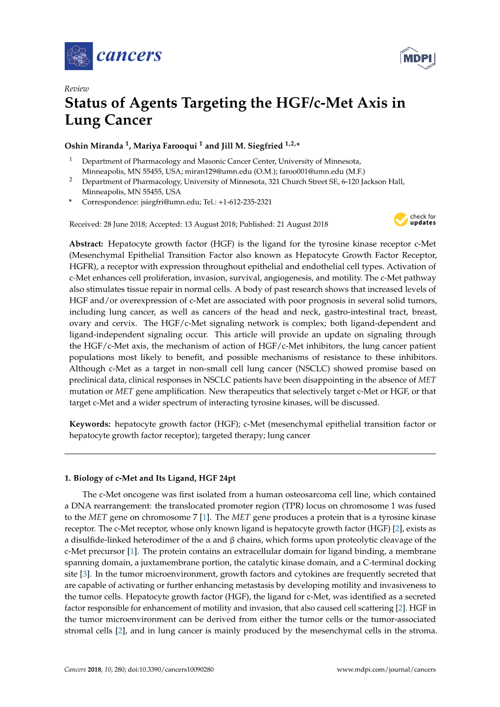 Status of Agents Targeting the HGF/C-Met Axis in Lung Cancer