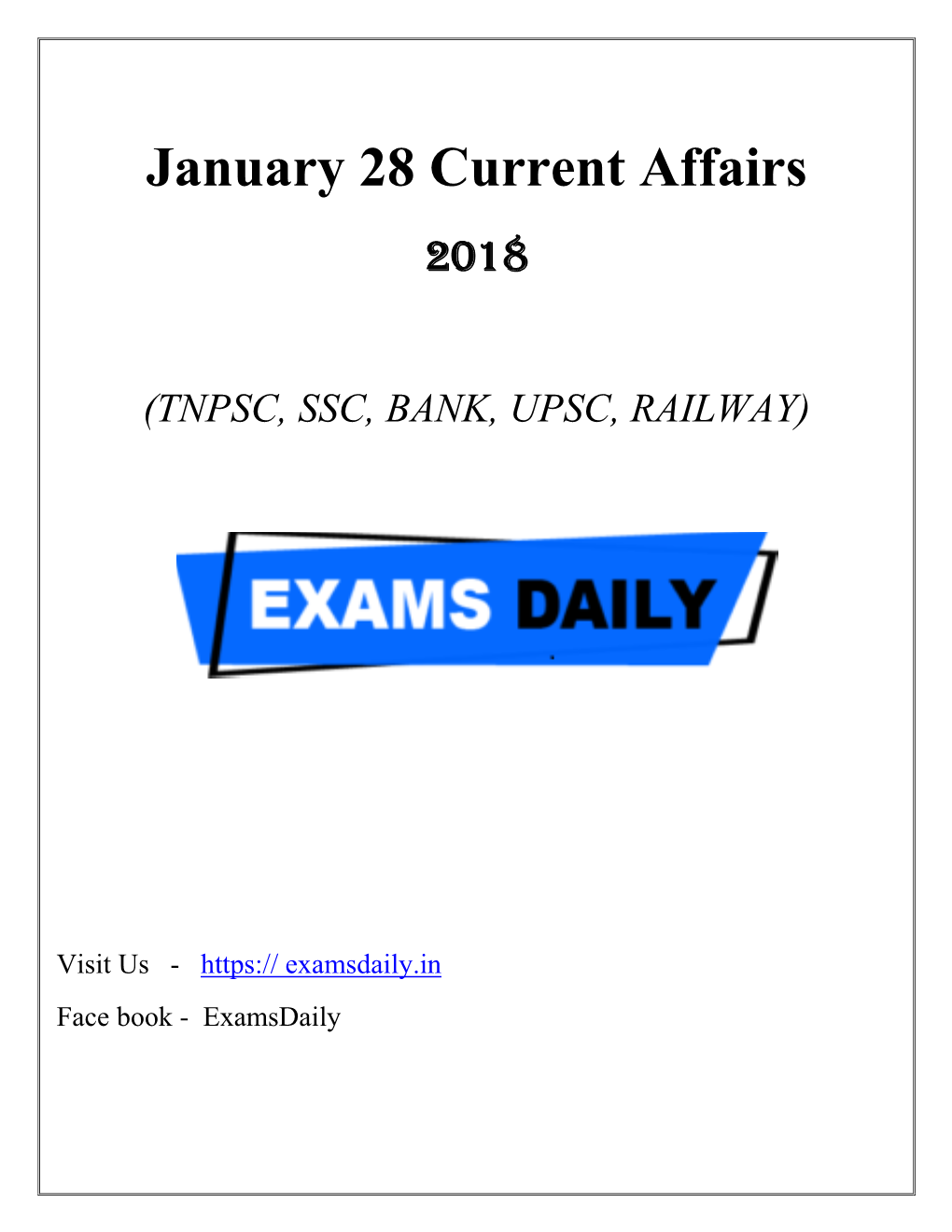 January 28 Current Affairs 2018