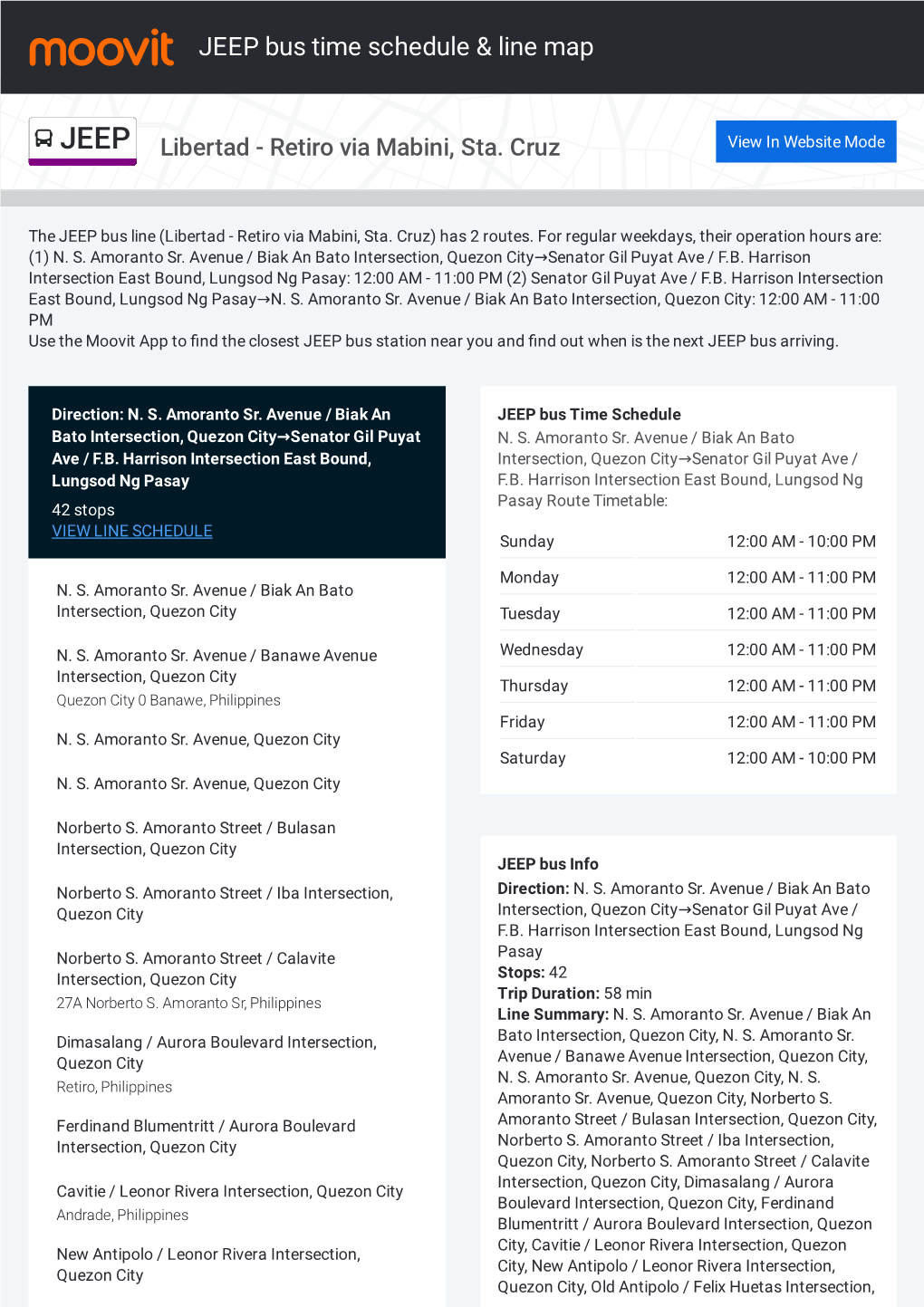 JEEP Bus Time Schedule & Line Route