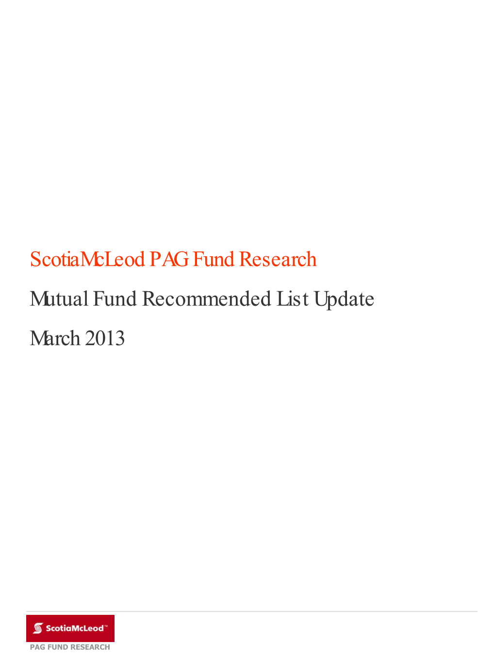 Mutual Fund Recommended List Update March 2013