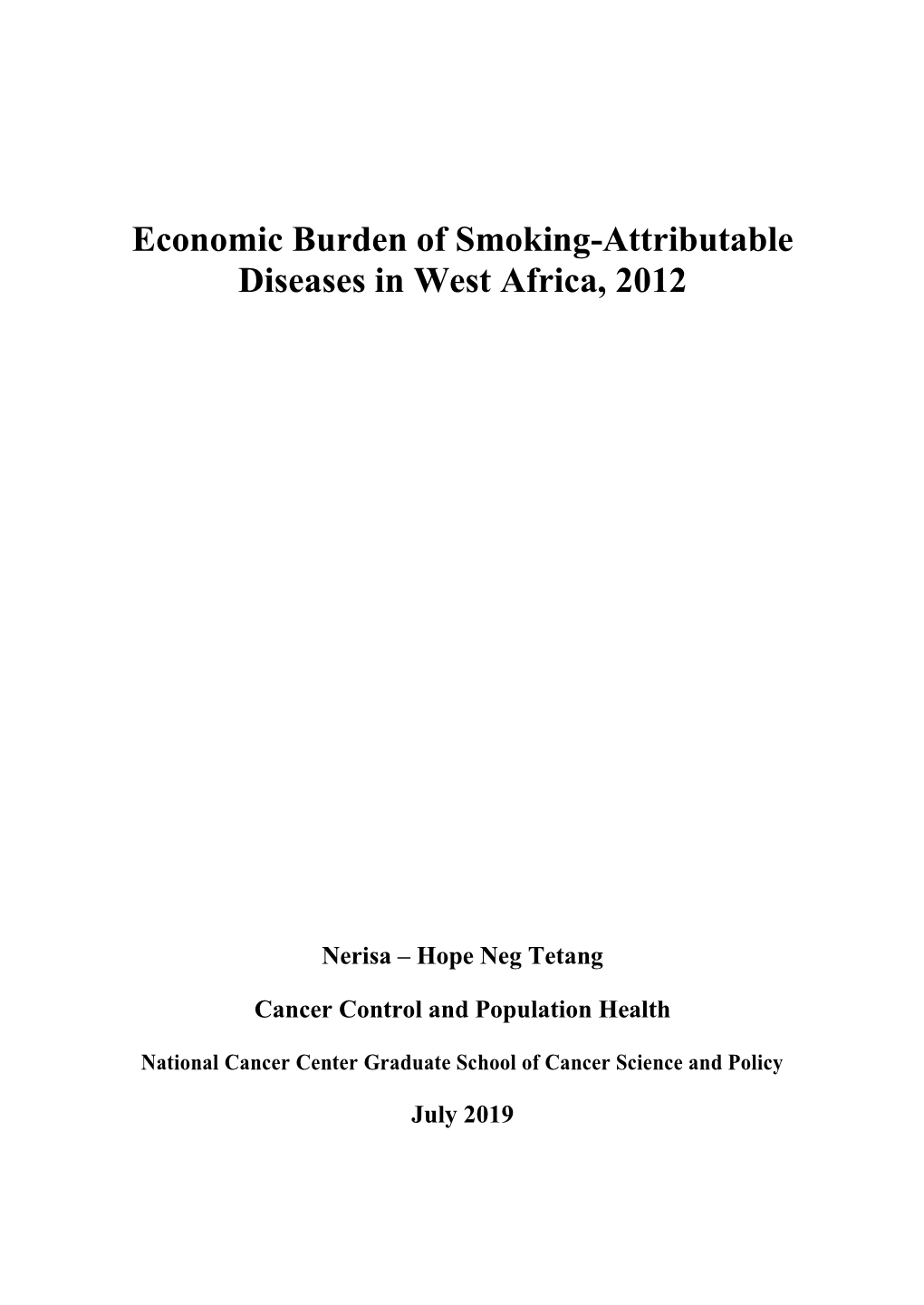 Economic Burden of Smoking-Attributable Diseases in West Africa, 2012