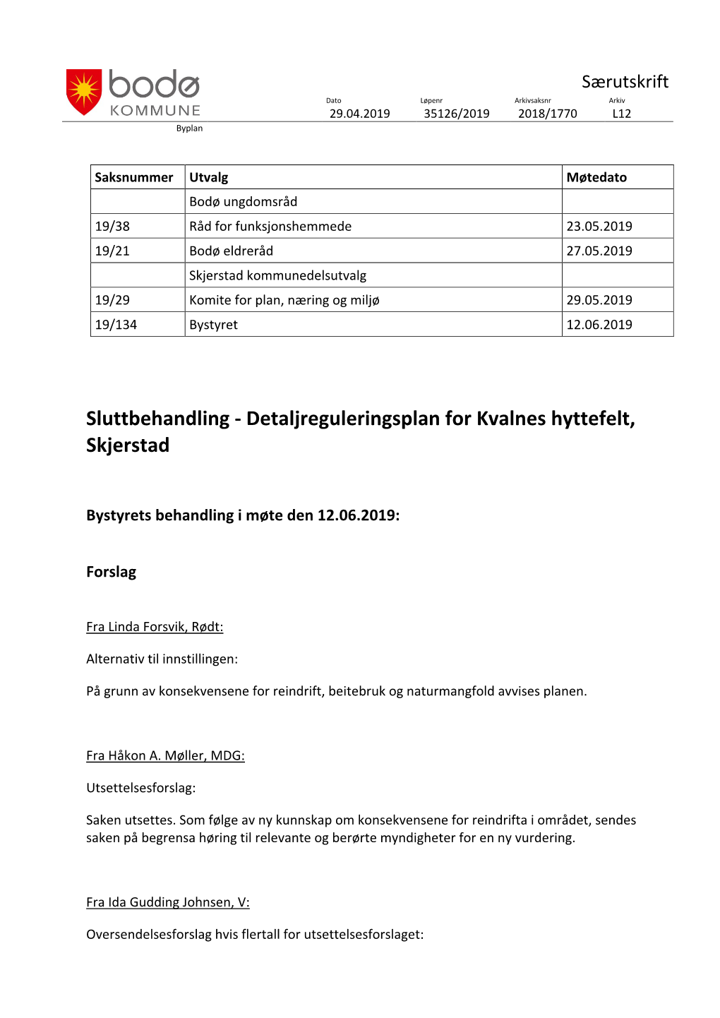 Detaljreguleringsplan for Kvalnes Hyttefelt, Skjerstad