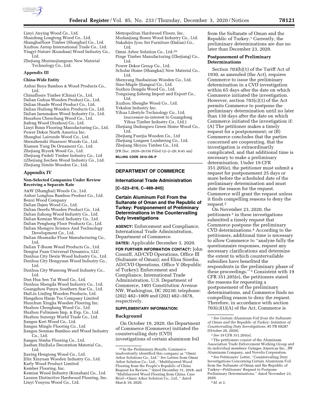 Federal Register/Vol. 85, No. 233/Thursday, December 3, 2020