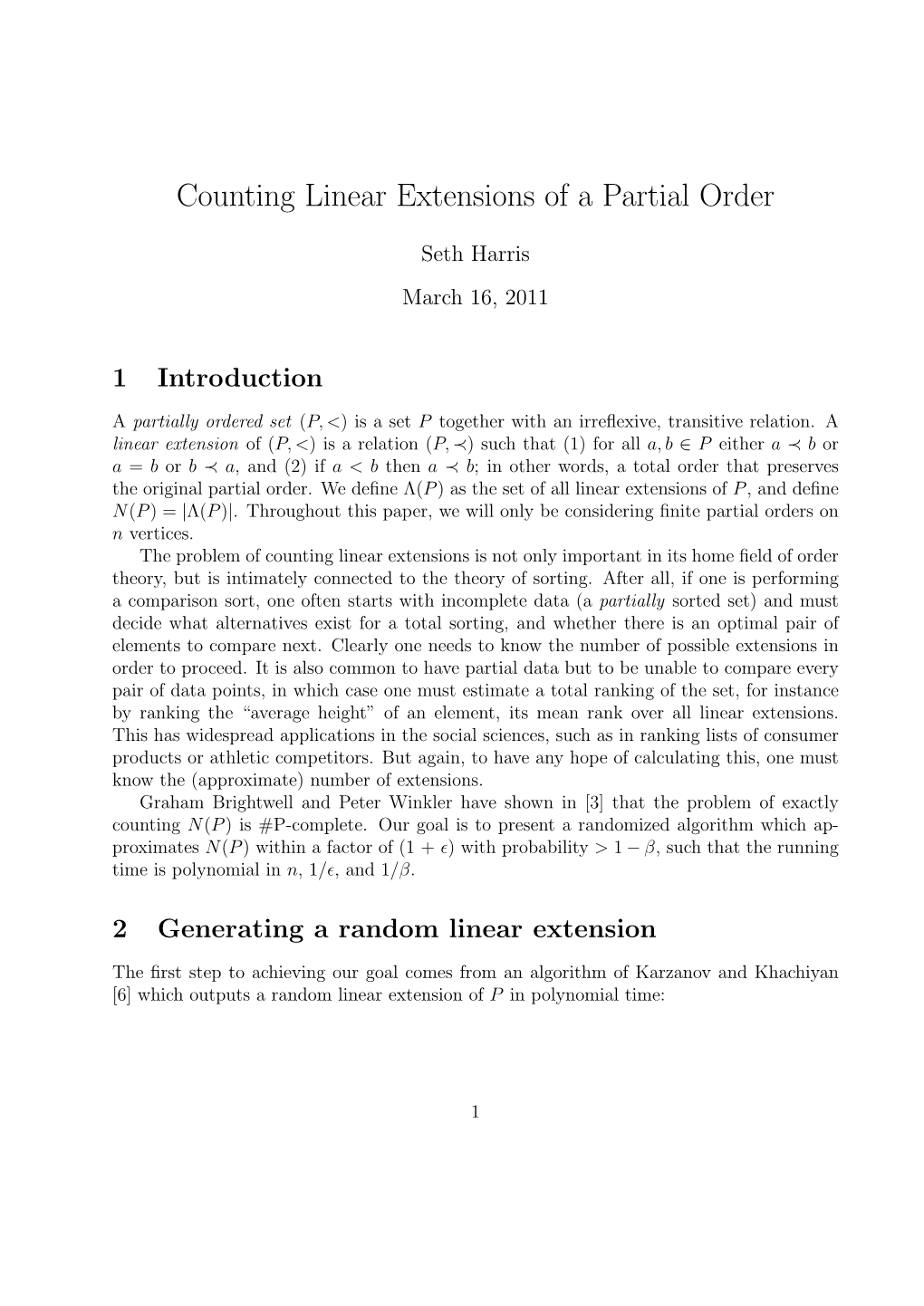 Counting Linear Extensions of a Partial Order