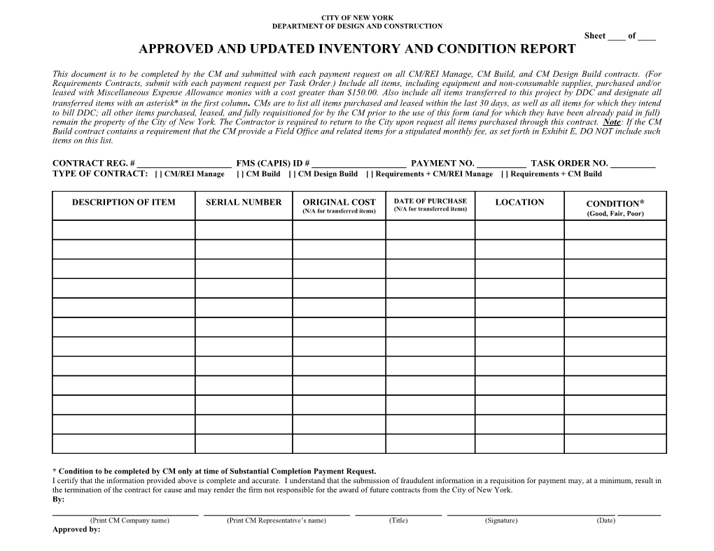 Approved & Updated Inventory and Condition Report