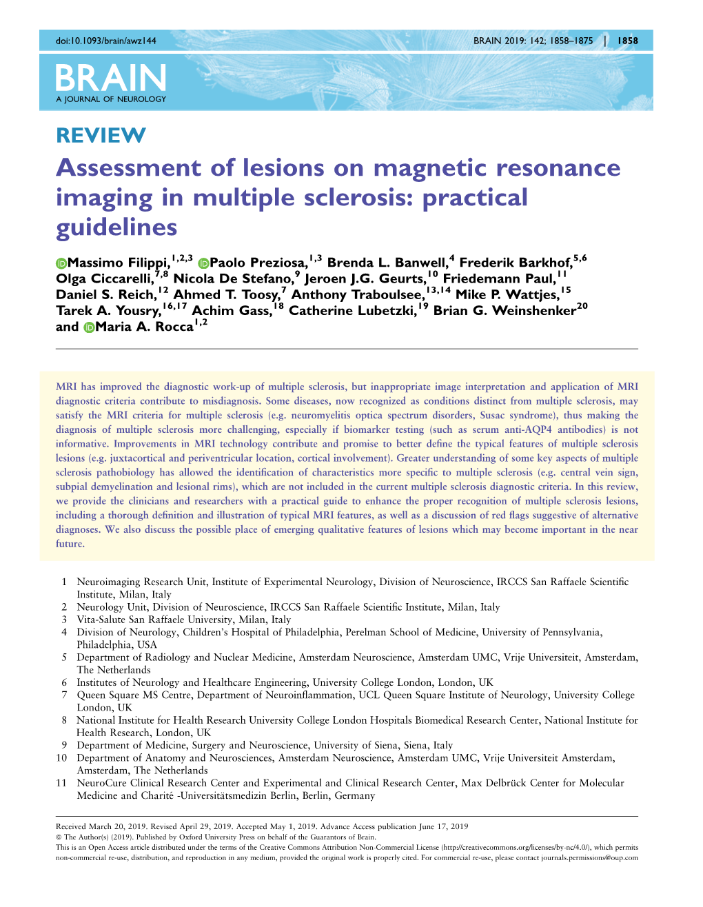 Assessment of Lesions on Magnetic Resonance Imaging in Multiple Sclerosis: Practical Guidelines