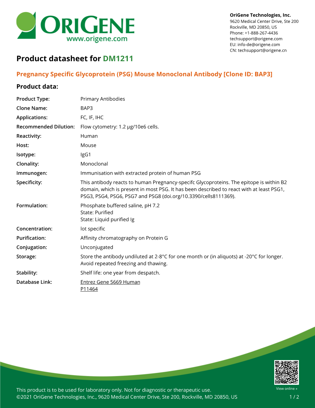 Pregnancy Specific Glycoprotein (PSG) Mouse Monoclonal Antibody [Clone ID: BAP3] Product Data