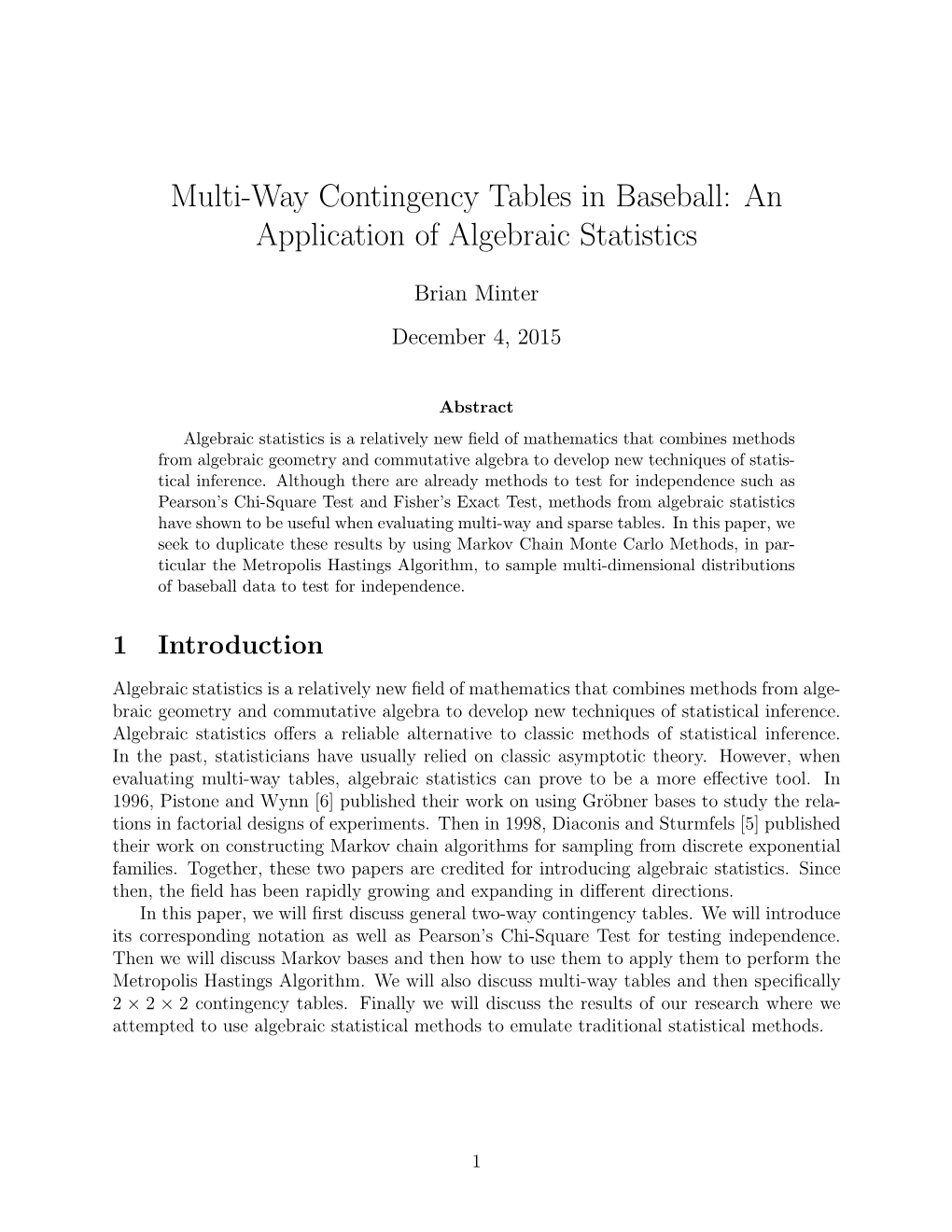 Multi-Way Contingency Tables in Baseball: an Application of Algebraic Statistics