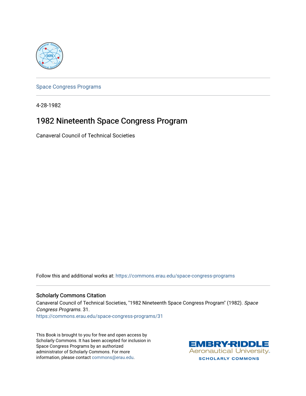 1982 Nineteenth Space Congress Program