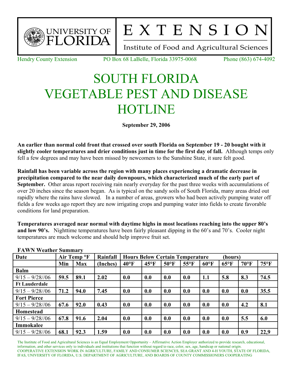 Hendry County Extension PO Box 68 Labelle, Florida 33975-0068 Phone (863) 674-4092 s1