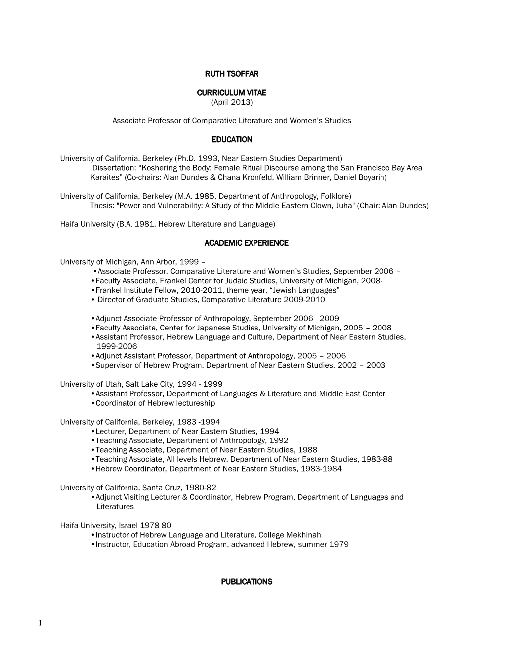 CURRICULUM VITAE (April 2013)