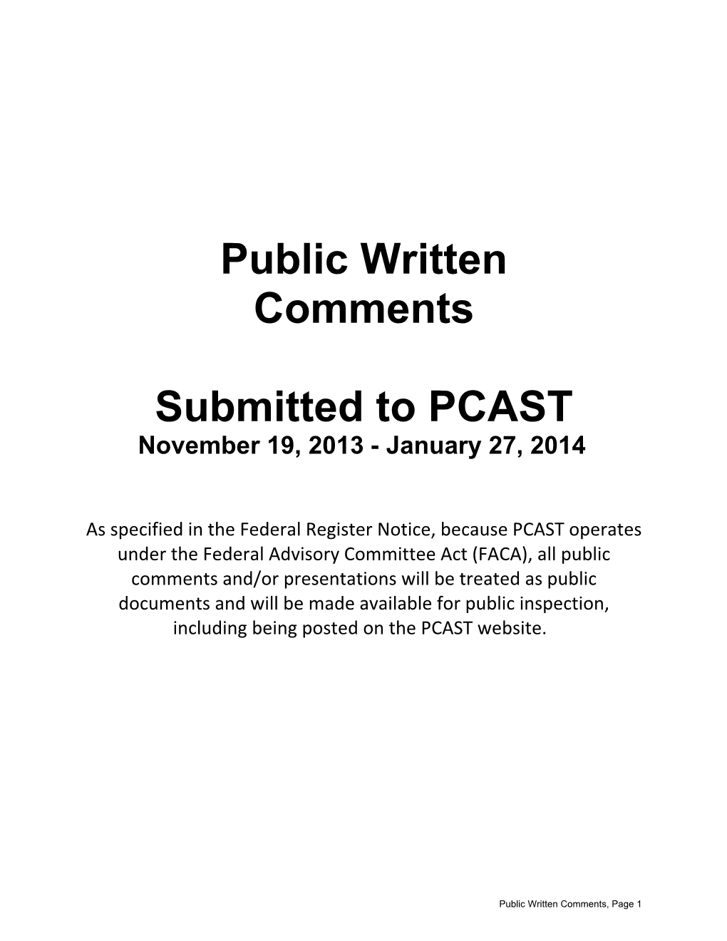 Public Written Comments Submitted to PCAST