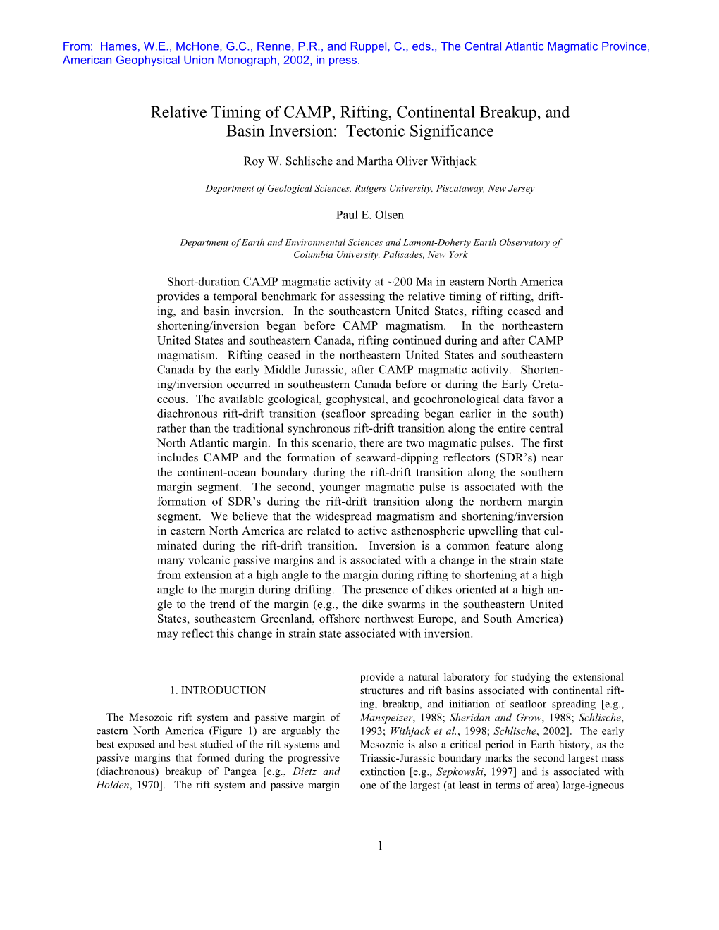 Relative Timing of CAMP, Rifting, Continental Breakup, and Basin Inversion: Tectonic Significance