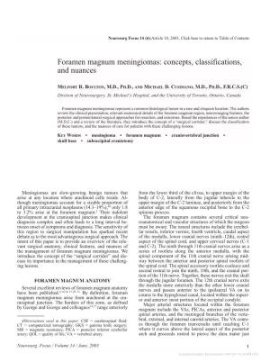 Foramen Magnum Meningiomas: Concepts, Classifications, and Nuances