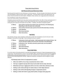 Tokay High School Policies Cell Phones & Personal Electronics