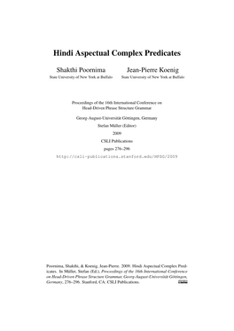 Hindi Aspectual Complex Predicates