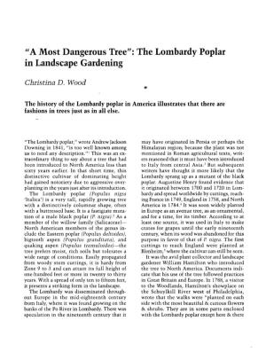 "A Most Dangerous Tree": the Lombardy Poplar in Landscape Gardening