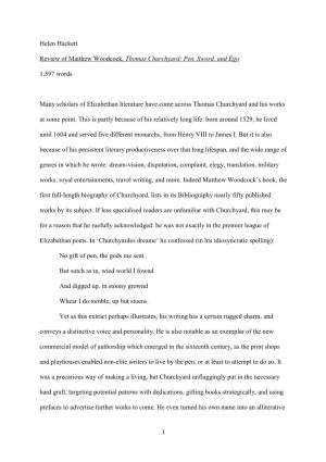 Helen Hackett Review of Matthew Woodcock, Thomas Churchyard