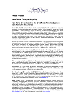 Press Release New Wave Group AB (Publ)