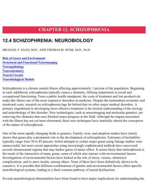 12.4 Schizophrenia: Neurobiology