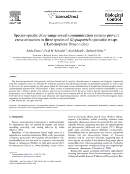 Species-Specific Close-Range Sexual Communication Systems Prevent