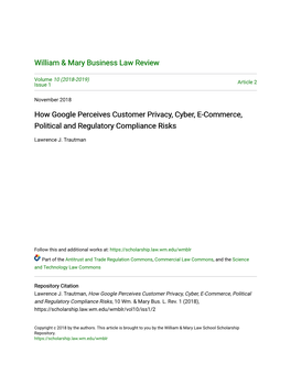 How Google Perceives Customer Privacy, Cyber, E-Commerce, Political and Regulatory Compliance Risks