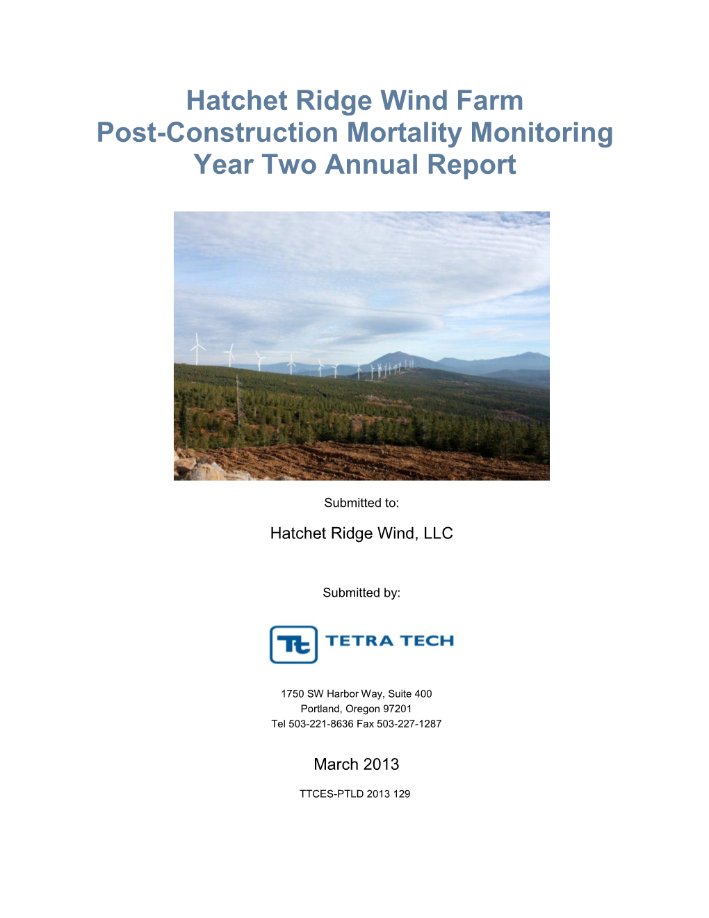 Hatchet Ridge Wind Farm Post-Construction Mortality Monitoring Year Two Annual Report