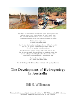 The Development of Hydrogeology in Australia Bill H. Williamson