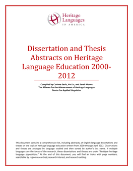 Dissertations and Theses on Heritage Language Education 2000-2012