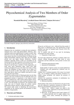 Phycochemical Analysis of Two Members of Order Zygnematales