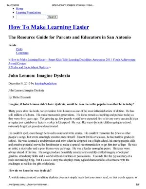 John Lennon: Imagine Dyslexia « How… Home Learning Foundations Search How to Make Learning Easier
