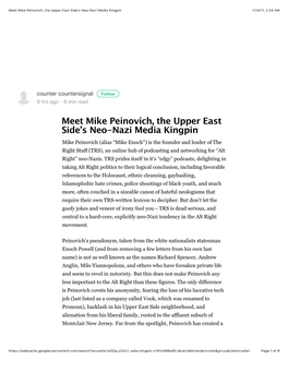 Meet Mike Peinovich, the Upper East Side's Neo-Nazi Media Kingpin