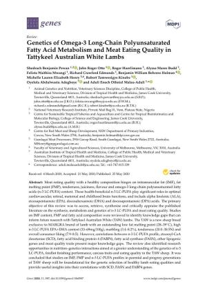 Genetics of Omega-3 Long-Chain Polyunsaturated Fatty Acid Metabolism and Meat Eating Quality in Tattykeel Australian White Lambs