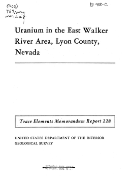 Uranium in the East Walker River Area, Lyon County, Nevada