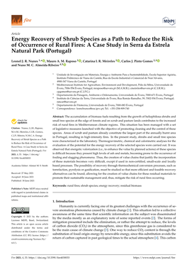 Energy Recovery of Shrub Species As a Path to Reduce the Risk of Occurrence of Rural Fires: a Case Study in Serra Da Estrela Natural Park (Portugal)