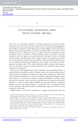1 Cultual Analysis and Post-Tonal Music