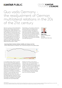 Quo Vadis Germany - the Readjustment of German Multilateral Relations in the 20S of the 21St Century
